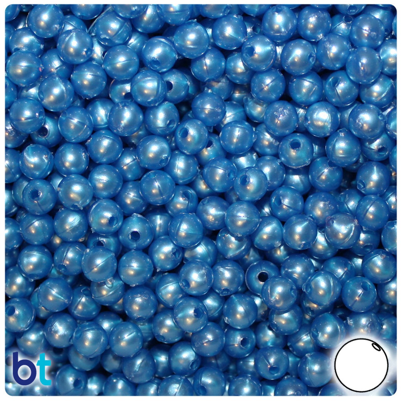 BeadTin Dark Blue Pearl 6mm Round Plastic Craft Beads (500pcs)